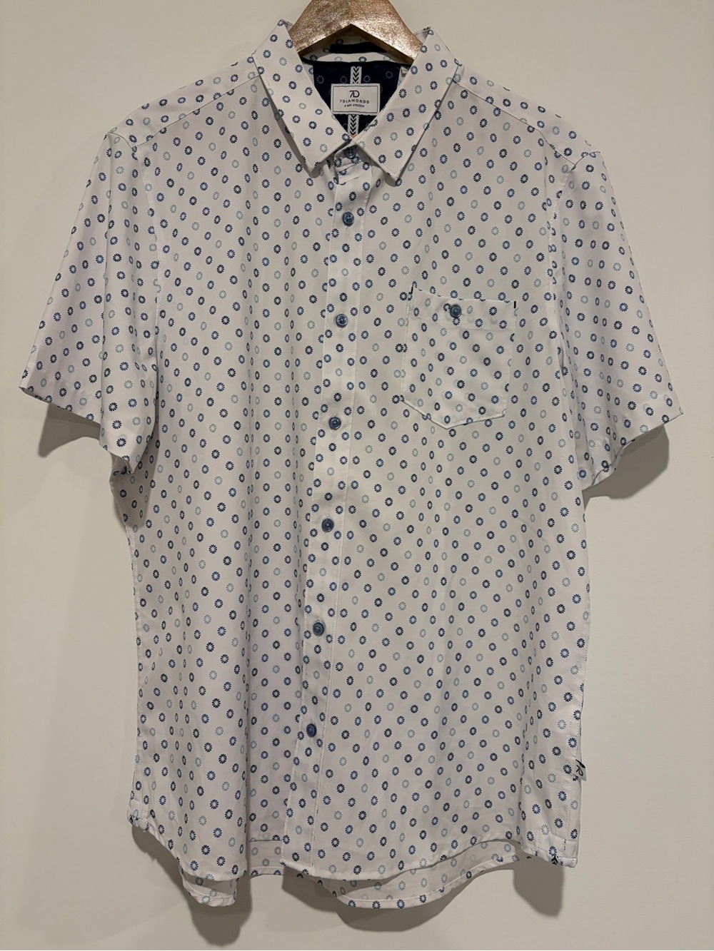 7 Diamonds Size XL White Navy Faroe 4-Way Stretch Short Sleeve Button Shirt